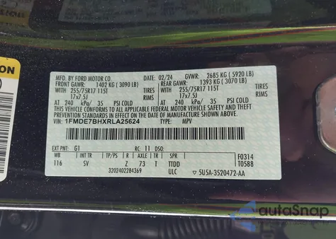 2024 Ford Bronco Big Bend z USA, uszkodzony, nr VIN 1FMDE7BHXRLA25624